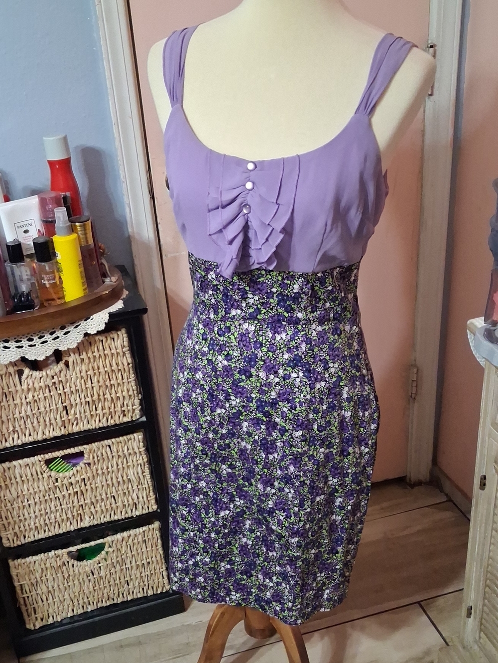 My Michelle Lavender Bodice with Purple Floral Midi Dress